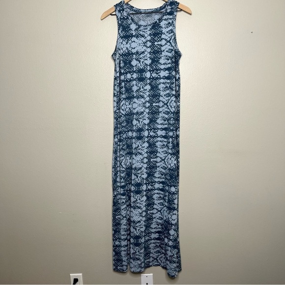 Eddie Bauer Women Dress Medium Blue Maxi Side Split Scoop Neck Sleeveless Lounge - Picture 1 of 9